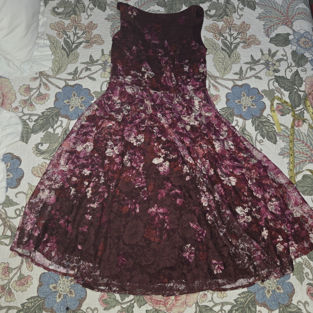 Danny & Nicole Floral Midi Dress - Burgundy and Pink